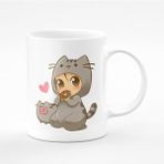 Donut Pusheen Baskılı Kupa - Beyaz - 199 ml