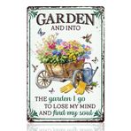 DOODLREAM Bahçe avlusu duvar dekorasyonu tabela çiçek arabası "In Den Garten In Den Go" duvar sanatı vintage metal teneke poster dış mekan arka bahçe duvar dekorasyonu için hediye 20 x 30 cm
