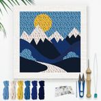 DOODLREAM Mountains DIY Punch iğne nakış seti, yetişkinler ve yeni başlayanlar için, 24 cm, manzara, gün doğumu, punch dikiş, el işi seti, yeni başlayanlar için, çerçeveli, kumaş desenli, iplik