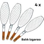 Dooman 4'lü Paslanmaz Çelik Balık Izgara Teli Ahşap Saplı 30x13 cm Izgara Alanı - 318g