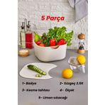 Doori 5 parça set lüks süzgeçli sebze meyve yıkama badyası kesme tahtası limon sıkacağı ölçek