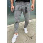 DOPPİO'N DENİM Erkek Gri Slim Fit Dar Paça Lazerli Kot Pantolon