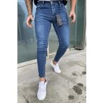 DOPPİO'N DENİM Erkek Mavi Slim Fit Dar Paça Lazerli Kot Pantolon