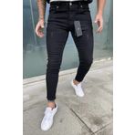 DOPPİO'N DENİM Erkek Siyah Slim Fit Likralı Lazerli Kot Pantolon