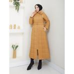 Doque Araboy 125 cm Tesettür Şişme Kapitone Kadın Kışlık Kaban Kürklü 67032 - Camel - Bej - 40
