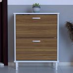 Dora Ayaklı Kapı Önü 72 x 90 x 26 Cm’ Lik 2 Düşer Kapak 4 Göz Bölmeli Ayakkabılık - Beyaz - Ceviz