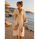 Dora Collection Çiçek Desenli Müslin Bornoz - L - XL - Pembe - Bej