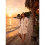 Dora Collection Çizgili Müslin Bornoz - S - M - Beyaz