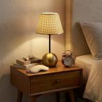 Dora Eskitme Gold Metal Ayaklı Abajur Hasır Başlıklı Vintage Gece Lambası