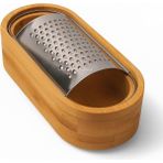 Dora Shopping Bambu Hazneli, Yatay Oval Metal Bombeli, Çok Amaçlı Ince Rende, 7 x 15,5 Cm, Peynir, Sarımsak, Sebze