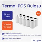 Dorapos 56X14 Yazar Kasa Pos Termal Rulo 10 Paket (100 Adet)