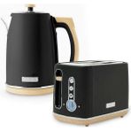 Dorchester 2'li Set Kettle ve Ekmek Kızartma Makinesi, Mat Siyah ve Ahşap Vurgular