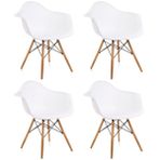 Dorcia Home Kolçaklı Beyaz Eames Sandalye 4 Adet Cafe Balkon Mutfak Sandalyesi