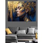 Dore Altın Ve Lacivert Renk Süslemeli Nefertiti Portresi Modern Sanat Dekoratif Kanvas - Mdf Ahşap Tablo