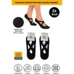 Dore Orijinal Kadın 2 Çift Kaymaz Tabanlı Pilates Yoga Dans Bale Plates Kaydırmaz Çorap - Standart Beden - 35 - 40 - Siyah