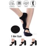 Dore Orijinal Kadın 3 Çift Kaymaz Pilates Ve Yoga Kaydırmaz Tabanlı Plates Bale Dans Çorabı - 3 X Siyah - 39 - 42