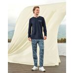 Doreanse 4523 Lacivert Desenli Cep Detaylı Uzun Kol T-Shirt Erkek Pijama Takımı