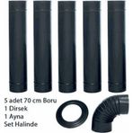Dorello Şömine Sobalara Uygun (13 cm Ø ) Siyah Mat Emaye Soba Borusu 6 Lı Set (Ayna )