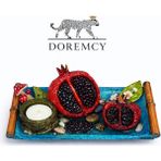 Doremcy Nar Mumluklu Dekoratif Tepsi 17X11 cm Polyester Döküm Biblo Seti - Mavi