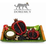 Doremcy Nar Mumluklu Dekoratif Tepsi 17X11 cm Polyester Döküm Biblo Seti - Yeşil