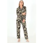DoReMi Base Desenli Uzun Kollu Kadın Pijama Takım SİYAH L-XL