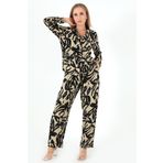 DoReMi Base Desenli Uzun Kollu Kadın Pijama Takım SİYAH S-M