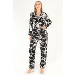 DoReMi Floral Pattern Uzun Kollu Kadın Pijama Takım SİYAH M-L