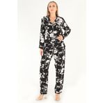 DoReMi Floral Pattern Uzun Kollu Kadın Pijama Takım SİYAH S-M