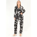 DoReMi Floral Pattern Uzun Kollu Kadın Pijama Takım,Siyah S