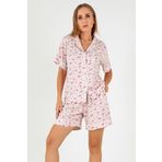 DoReMi Pink Floral Kısa Kollu Kadın Şortlu Pijama Takım PEMBE L-XL