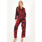 DoReMi Red Flowers Uzun Kollu Kadın Pijama Takım LACİVERT M-L