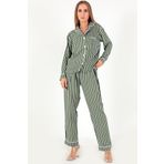 DoReMi Stripes Uzun Kollu Kadın Pijama Takım HAKİ S-M
