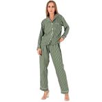 DoReMi Stripes Uzun Kollu Kadın Pijama Takım,Haki S