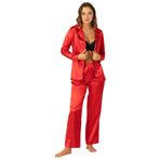 DoReMi Uzun Kollu Saten Pijama Takımı KIRMIZI S-M