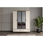 Doressa Home Duns Walnut 4 Kapılı Camlı Gardırop Ceviz