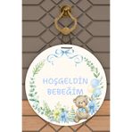 Dormot 1Modern Dijital Baskı Beyaz Mavi Ayıcık Hoşgeldin Bebeğim Kapı Süsü