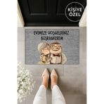 Dormot 1Modern Dijital Baskı Paspas - Popüler Gri Tatlı Çift İsimli Kişiye Özel Kapı önü Paspas 70x45cm