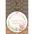 Dormot 1Modern Dijital Baskı Pembe Ayıcık Hoşgeldin Bebeğim Kapı Süsü