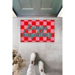 Dormot Dekoratif Dijital Paspas Kişiye Özel Tasarım Evimize Hoşgeldiniz Kırmızı Kapı Önü Paspas 70x45cm