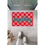 Dormot Dekoratif Dijital Paspas Kişiye Özel Tasarım Hoşgeldiniz Kareli Kırmızı Kapı Önü Paspas 70x45cm
