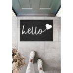 Dormot Dekoratif Dijital Paspas Kişiye Özel Tasarım Kalpli Hello Füme Kapı Önü Paspası 70x45cm