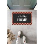 Dormot Dekoratif Dijital Paspas Kişiye Özel Tasarım Kareli Welcome Home Füme Kapı Önü Paspası 70x45cm
