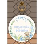 Dormot Home Modern Dijital Baskı Beyaz Mavi Ayıcık Hoşgeldin Bebeğim Kapı Süsü