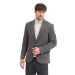 Dorra Erkek Siyah-Gri Pamuk Karışımlı Esnek Kumaşlı Armürlü Mono Yaka Spor Slim Fit Blazer Ceket Siyah-Gri 56