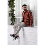 Dorss Slimfit Çift Cepli Ekoseli Erkek Oduncu Gömlek - Kiremit