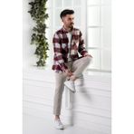 Dorss Slimfit Çift Cepli Ekoseli Erkek Oduncu Gömlek - M - Bordo