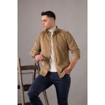 Dorss Slimfit Erkek Ince Fitilli Kadife Gömlek - XL - Krem