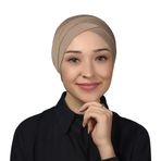 Dört Bantlı Çapraz Dış Tesettür Bonesi Hazır Türban Penye - Koyu Bej