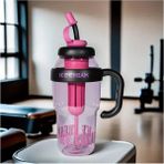 Dörtel Tedarik Ice Cream Su Matarası Pipetli Süzgeçli Detoks Suluk PP+PC Ve BPA İçermez kahve renk - Siyah