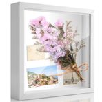 Doruivo Doldurulabilir 3D resim çerçevesi, 20 x 20 cm, derin 3D obje çerçevesi, ahşap, 3 cm'ye kadar ahşap, obje çerçevesi, gölgeli kutu, cam levha, çiçekler, fotoğraf, düğün, el sanatları, hediye